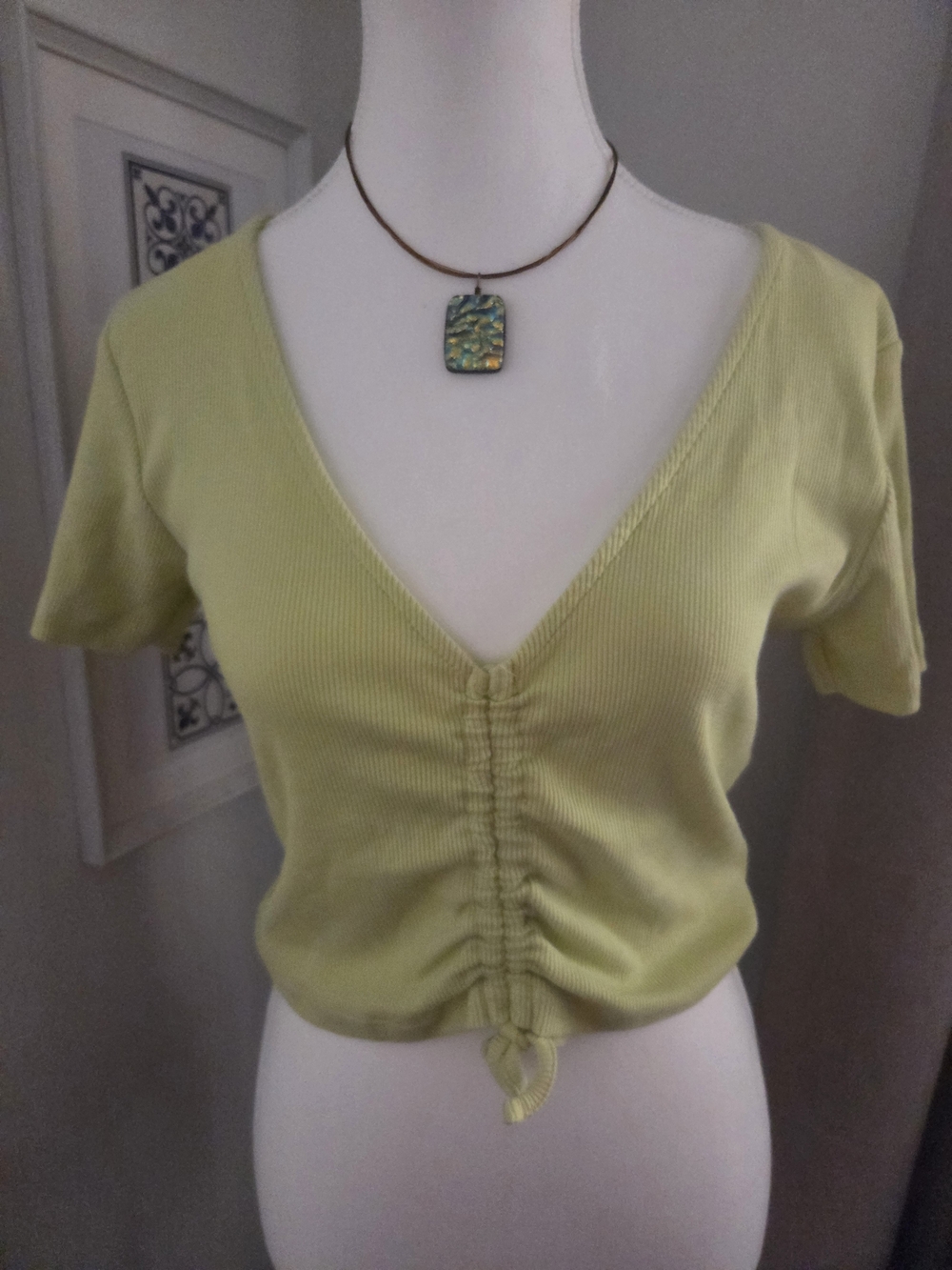 Zara Lime Ribbed Ruched V-Neck Crop Top